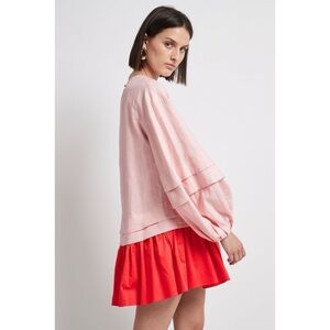 Aje Quietude Pink Red Long Sleeve Ruffle Mini Dress Size US 2 AU 6